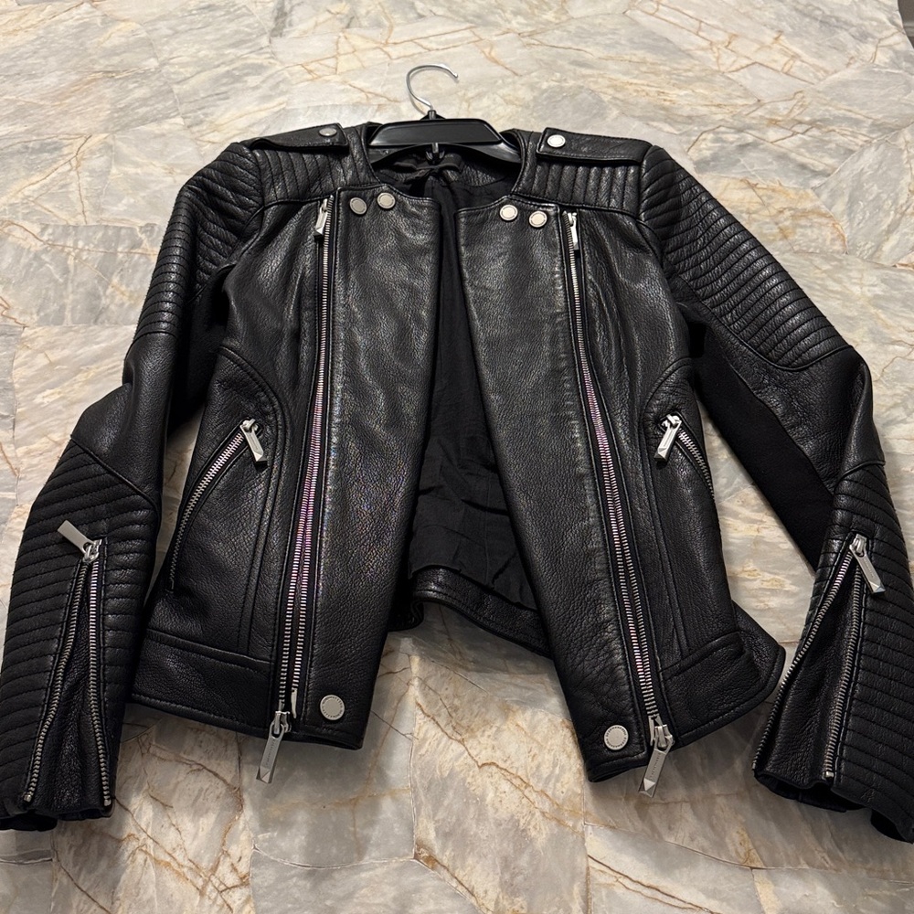 🔥BCBGMaxAzria Zip front Quilted Moto Biker Leather Jacket